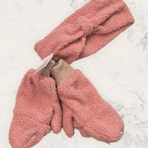 NEW BP. Boucle Pink Head Wrap & Mittens Set - Pink - One Size